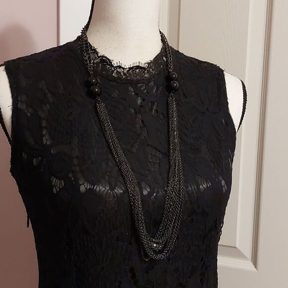 Talbots Black Multistrand with Black Glass Beads Statement Necklace - Picture 2 of 6